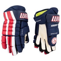 Warrior Alpha FR Pro Senior Hockey Gloves in Navy/Red/White Size 13in