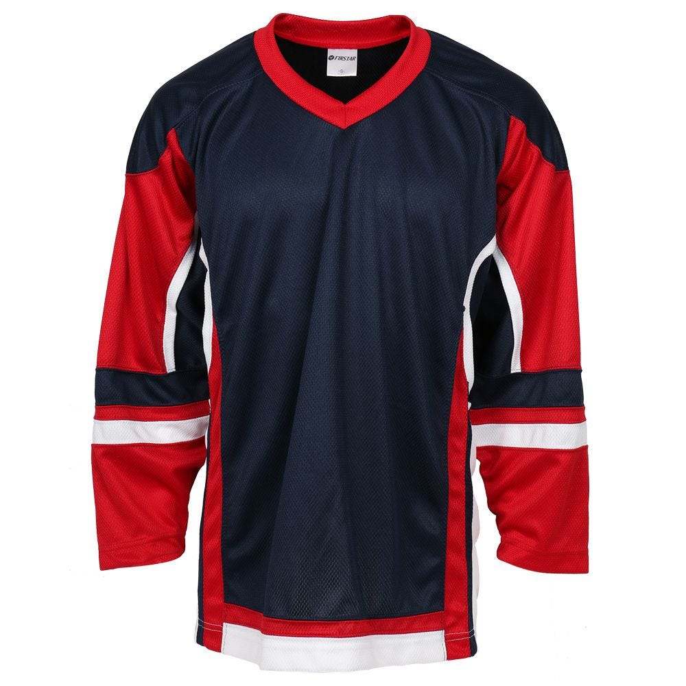 Red white and hot sale blue hockey jerseys